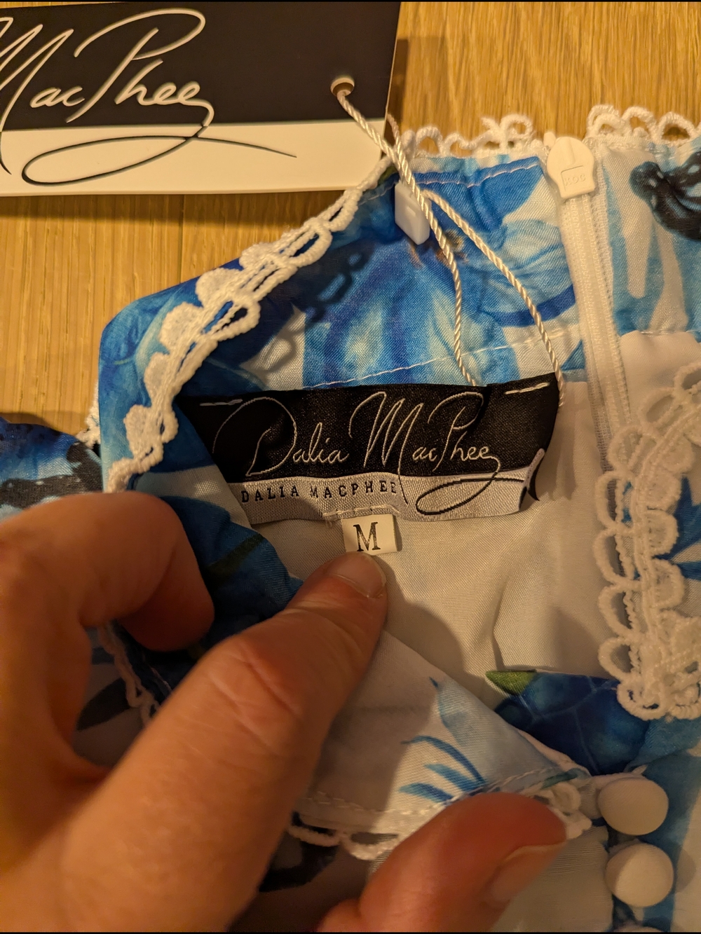 Blue Floral Lace Trim Mini Dress - Picture 5 of 8